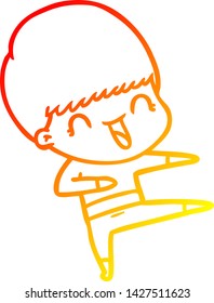 warm gradient line drawing of a happy cartoon boy