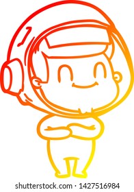 warm gradient line drawing of a happy cartoon astronaut man