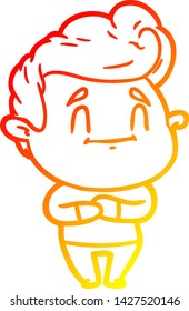 warm gradient line drawing of a happy cartoon man