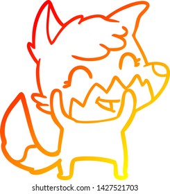 warm gradient line drawing of a happy cartoon fox