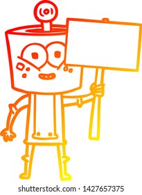 dibujo de línea de degradado cálido de un robot de dibujos animados feliz
