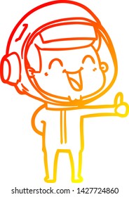 warm gradient line drawing of a happy cartoon astronaut