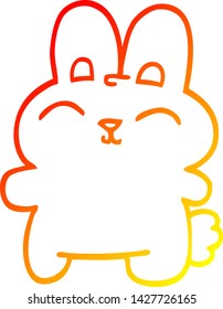 dibujo de línea de degradado cálido de un conejo de dibujos animados feliz