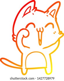 warm gradient line drawing of a happy cartoon cat meowing