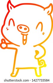 warm gradient line drawing of a happy cartoon pig