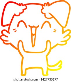 dibujo de línea de degradado cálido de una caricatura de perro pequeño feliz