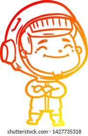 warm gradient line drawing of a happy cartoon astronaut