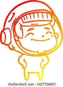 warm gradient line drawing of a happy cartoon astronaut