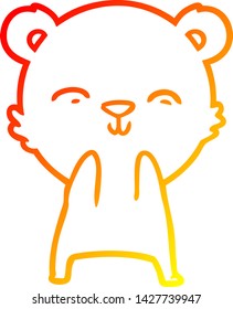 warm gradient line drawing of a happy cartoon polar bear