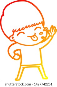 dibujo de línea de gradiente cálido de un niño de dibujos animados feliz