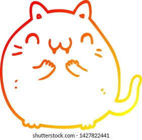 warm gradient line drawing of a happy cartoon cat