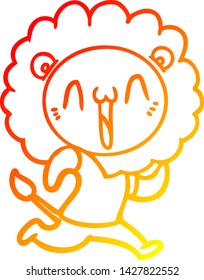 warm gradient line drawing of a happy cartoon lion