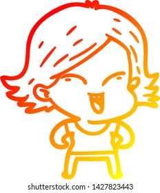 dibujo de línea de gradiente cálido de una niña de dibujos animados feliz