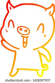 warm gradient line drawing of a happy cartoon pig