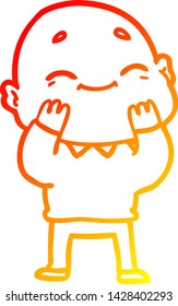 desenho de linha gradiente quente de um homem calvo de desenhos animados feliz