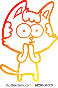 warm gradient line drawing of a happy cartoon cat