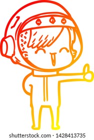 warm gradient line drawing of a happy cartoon space girl