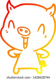 dibujo de línea de gradiente cálido de un cerdo de caricatura feliz