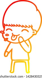 warm gradient line drawing of a happy cartoon boy