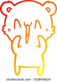 warm gradient line drawing of a happy bear cartoon