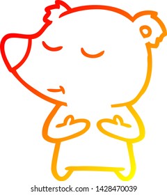 warm gradient line drawing of a happy cartoon bear