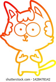 dibujo de línea de degradado cálido de un gato de dibujos animados feliz