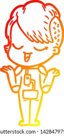 warm gradient line drawing of a happy cartoon girl in space suit