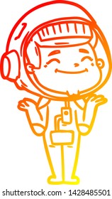 dibujo de línea de degradado cálido de un astronauta de dibujos animados feliz