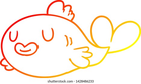 warm gradient line drawing of a happy cartoon fish