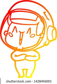 warm gradient line drawing of a happy cartoon astronaut