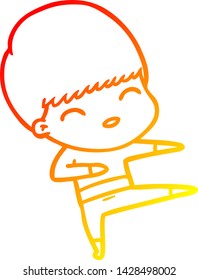 dibujo de línea de gradiente cálido de un niño de dibujos animados feliz