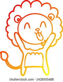 warm gradient line drawing of a happy cartoon lion