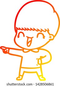 dibujo de línea de gradiente cálido de un niño de dibujos animados feliz
