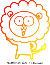 warm gradient line drawing of a happy cartoon lion