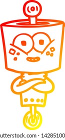 dibujo de línea de degradado cálido de un robot de dibujos animados feliz