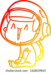 dibujo de línea de degradado cálido de un astronauta de dibujos animados feliz sentado