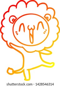 desenho de linha gradiente quente de um leão de desenhos animados feliz