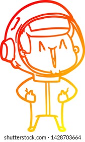 warm gradient line drawing of a happy cartoon astronaut