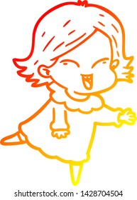 dibujo de línea de gradiente cálido de una niña de dibujos animados feliz