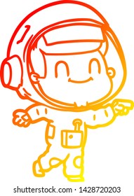 warm gradient line drawing of a happy cartoon astronaut man