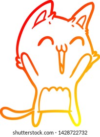 warme Farbverlauf-Linienzeichnung einer glücklichen Cartoon-Katzenmietierung