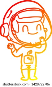 warm gradient line drawing of a happy cartoon astronaut man