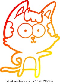 warm gradient line drawing of a happy cartoon cat pointing