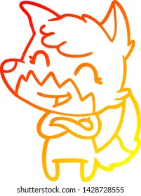 warm gradient line drawing of a happy cartoon fox