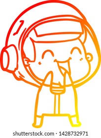 warm gradient line drawing of a happy cartoon astronaut