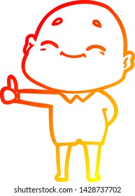 dibujo de línea de gradiente cálido de un hombre calvo de dibujos animados