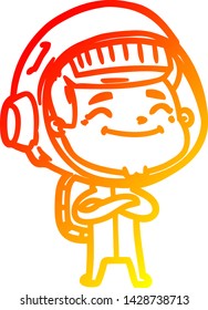 warm gradient line drawing of a happy cartoon astronaut
