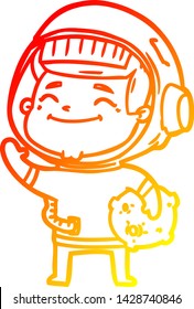 warm gradient line drawing of a happy cartoon astronaut