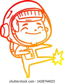 warm gradient line drawing of a happy cartoon astronaut