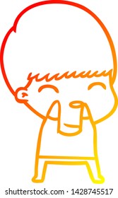 warm gradient line drawing of a happy cartoon boy
